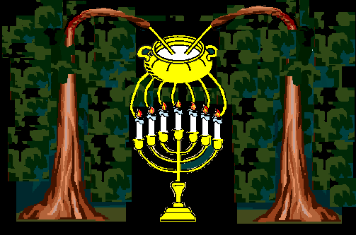 c'est un chandelier tout en or, muni d'un r�servoir � la partie sup�rieure et de sept lampes et de sept becs pour ces lampes : 4, 2