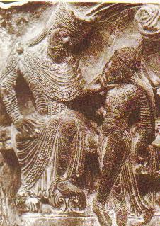 bas-relief fran�ais montrant Antipas, sur son tr�ne, caressant le menton sa belle-fille Salom�.